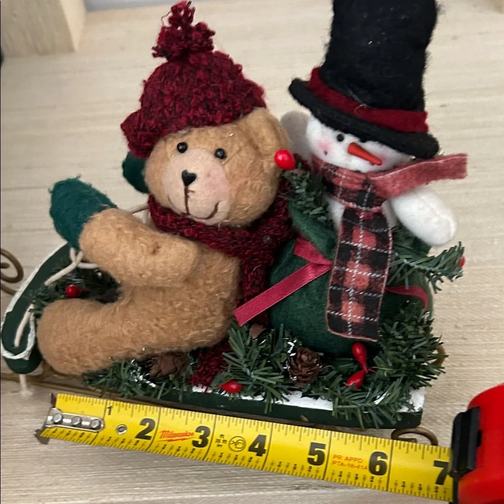 Vintage Festive Bear and Snowman Sleigh Holiday Decor